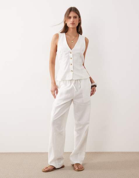 River Island – Set aus weißem Leinenmix mit Weste und Hose - view 1