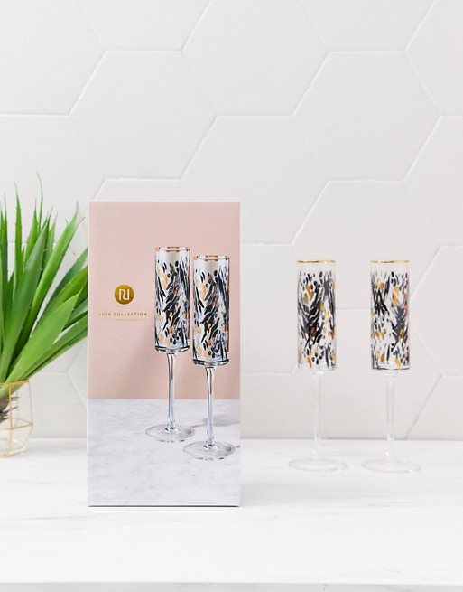 River Island set of 2 champagne flute glasses in leopard print