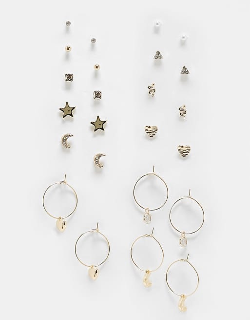 River Island - Set van 12 oorbellen in mystieke ontwerpen in goudkleur
