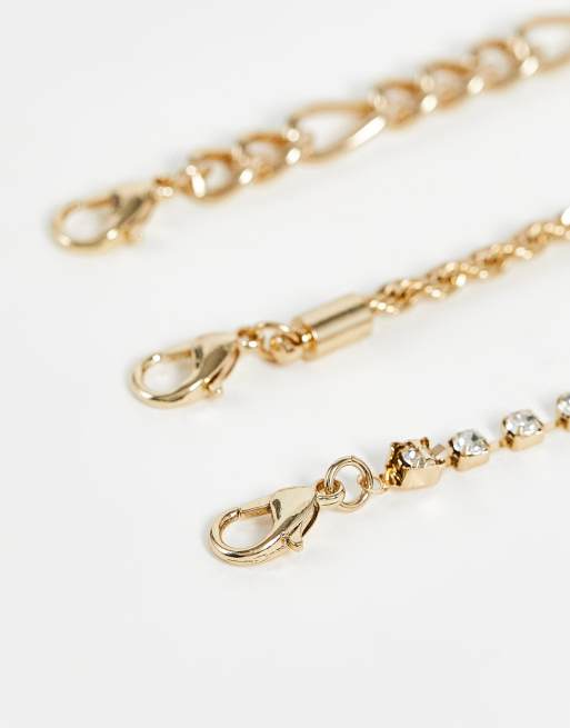 River Island - Set van 3 enkelbandjes met schakels en T-bar in goudkleur, 2 van 4