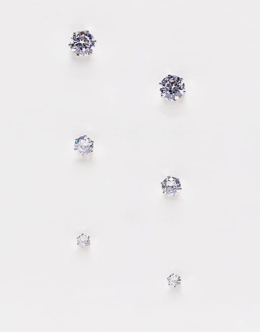 zeemijl Worden Verspilling River Island - Set van 3 knopjes met diamantjes in zilver | ASOS