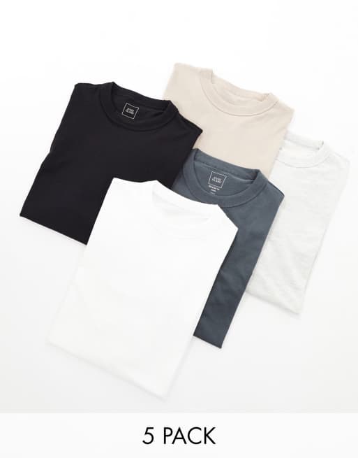 River Island - Set van 5 muscle fit T-shirts in zwart