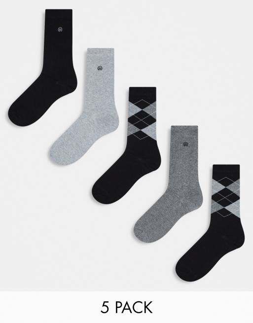 River Island - Set van 5 paar enkelsokken met argyle-motief in zwart