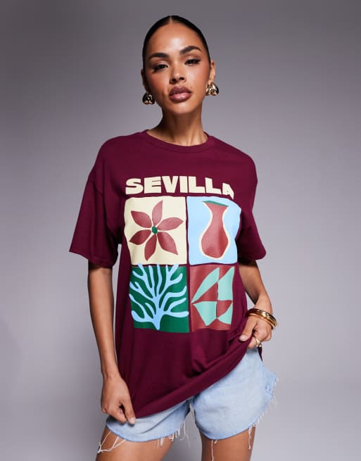 River Island Sevilla art baby tee in dark red, 3 of 4