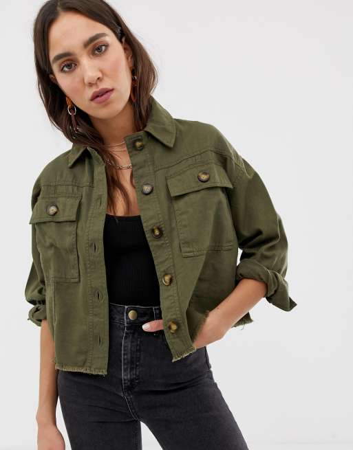 River Island shacket in khaki | ASOS