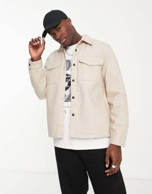 River Island Shacket In Stone-neutral