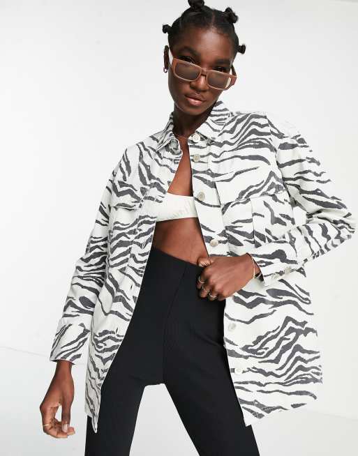 River Island - Shacket met zebraprint in ecru, deel van co-ord set