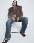 [River Island] River Island shaggy faux fur coat in brown L BROWN