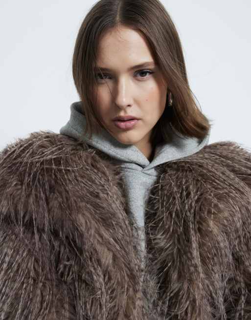 River Island shaggy faux fur coat in brown