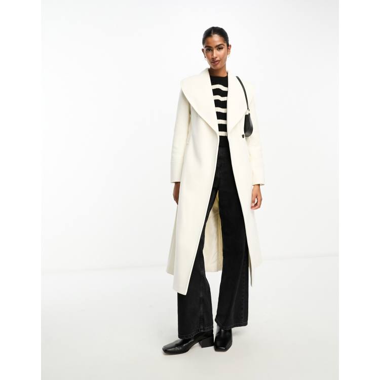 River Island shawl cinched waist coat in cream