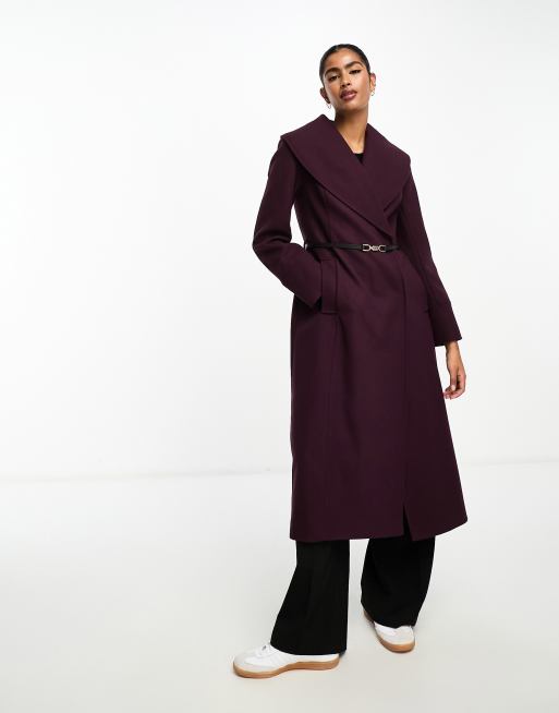 River Island shawl cinched waist coat in dark red ASOS