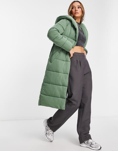 River Island shawl collar padded coat in khaki - view 1
