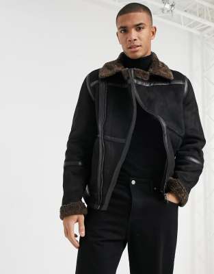 River Island shearling biker jacket in black