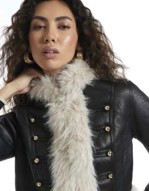 River Island Shearling drummer boy jacket in black, 2 of 4