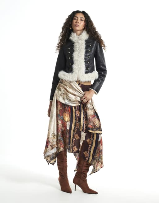 River Island Shearling drummer boy jacket in black, 3 of 4