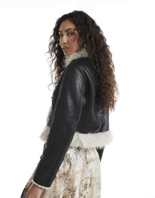 River Island Shearling drummer boy jacket in black, 4 of 4