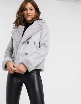 River Island shearling faux suede jacket in light grey