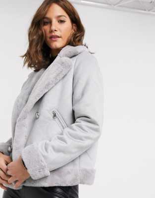 Grey faux fur shop lined fallaway jacket