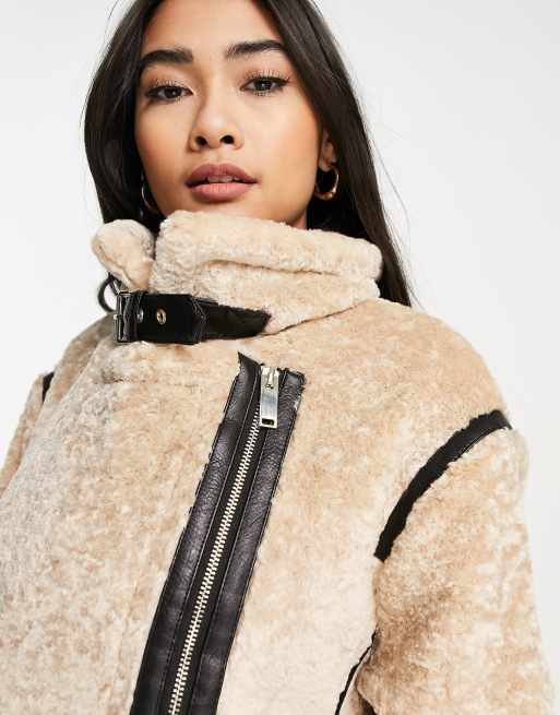 River island shearling store aviator jacket