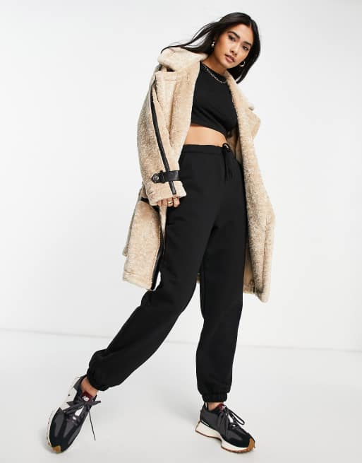 River Island shearling long line aviator jacket in cream