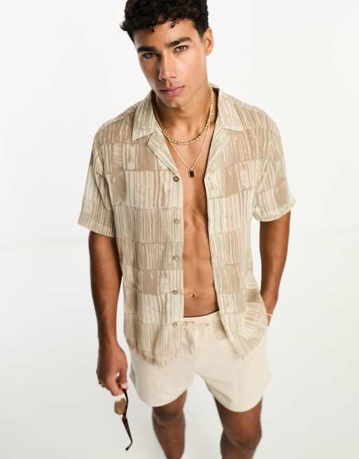 River Island sheer texture print shirt in stone