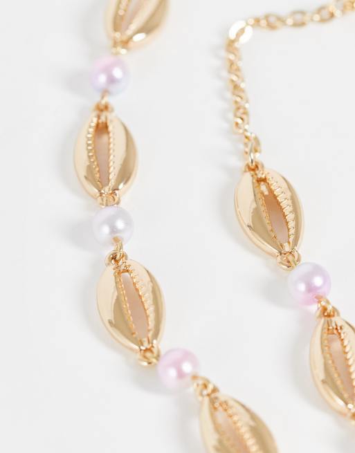 River Island shell and faux pearl necklace on gold tone, 2 of 4