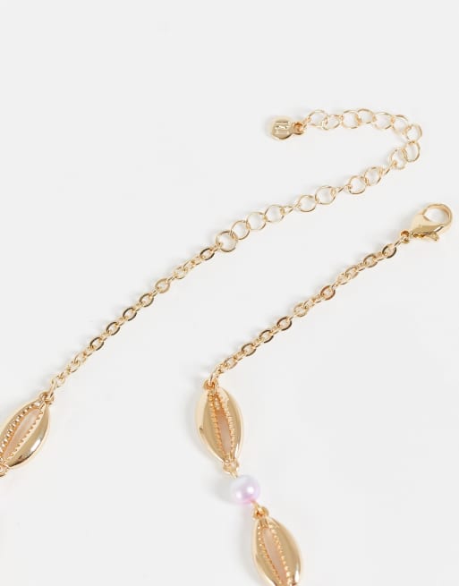 River Island shell and faux pearl necklace on gold tone, 4 of 4