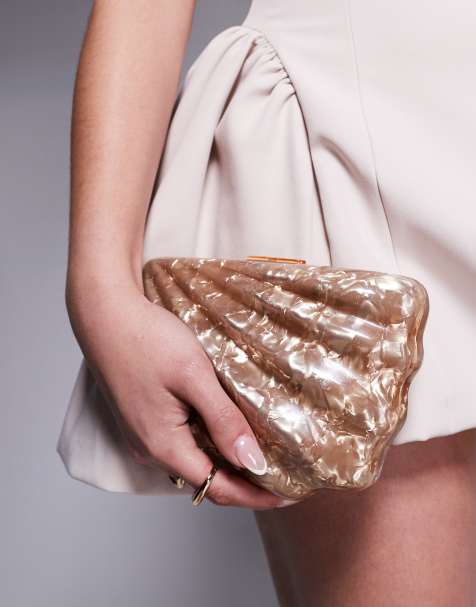 River Island shell clutch bag in brown - view 1