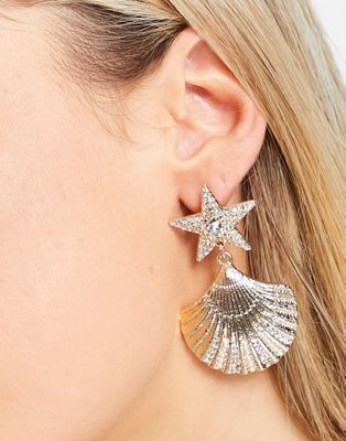 River Island shell drop earrings in gold tone