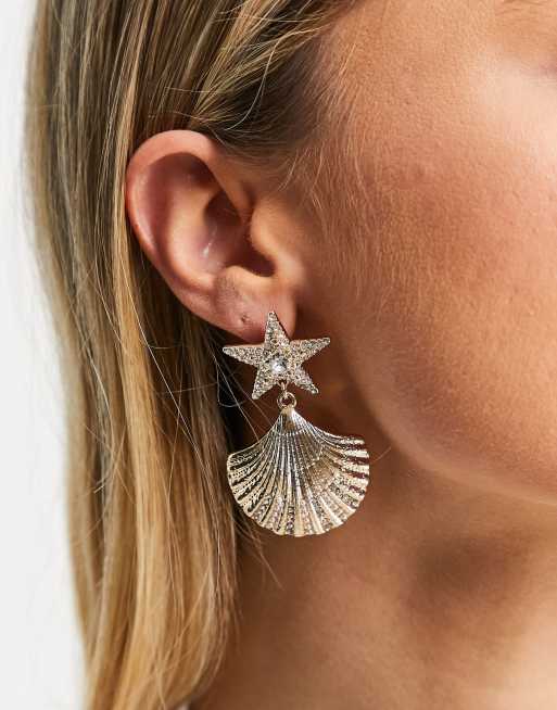 River Island shell drop earrings in gold tone