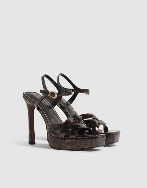 River Island Shell platform heeled sandals in brown - dark, 2 of 4