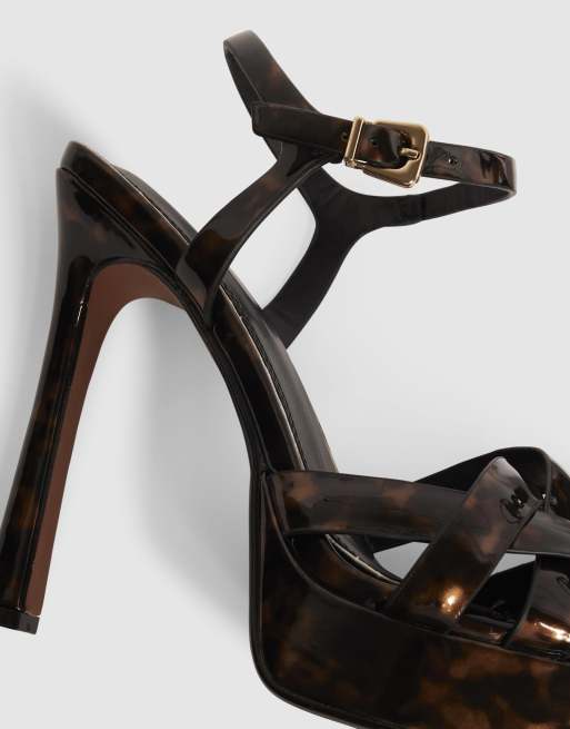 River Island Shell platform heeled sandals in brown - dark, 3 of 4