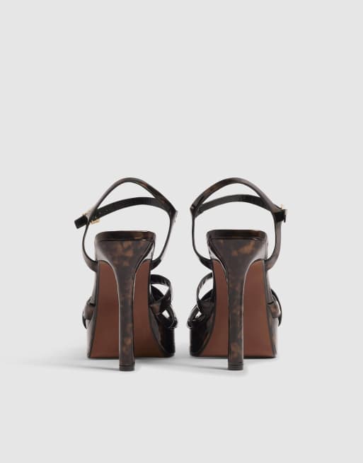 River Island Shell platform heeled sandals in brown - dark, 4 of 4