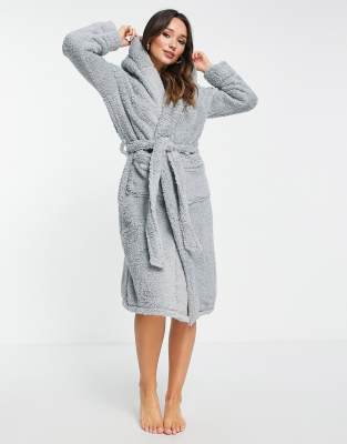 grey hooded dressing gown