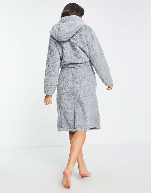 grey hooded dressing gown YOURS Plus Size Dark Grey Hooded Dressing Gown