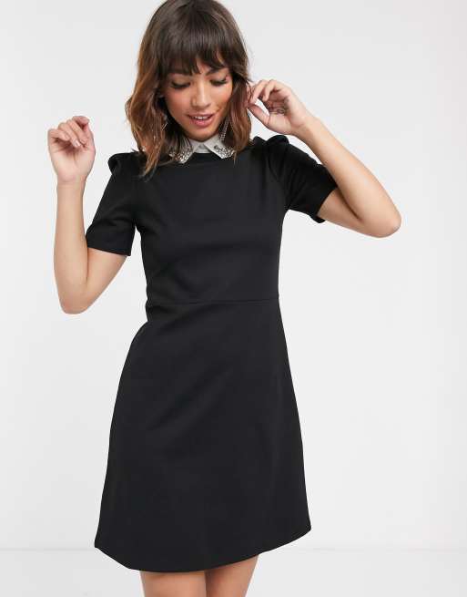 Black Wool Dress Shirt Black Dress Peter Pan Collar Dress 