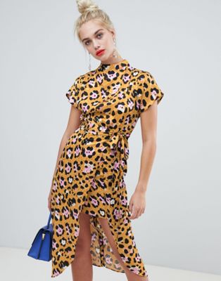 asos yellow leopard print dress