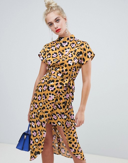 River Island shift dress with high neck in leopard print