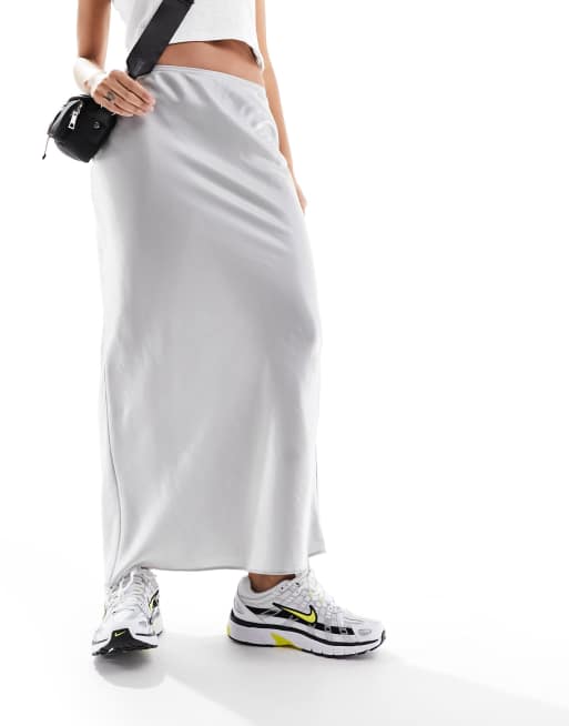 River Island Shimmer satin maxi skirt in silver