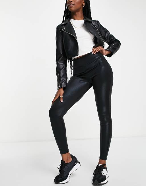 River Island shiny coated leggings in black