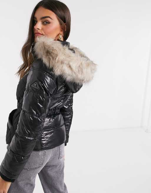 Black shiny puffer hot sale jacket river island