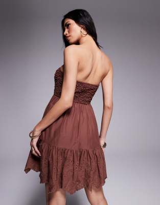 RIVER ISLAND SHIRRED BANDEAU MINI DRESS 