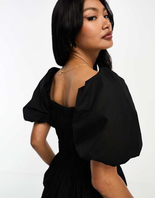 Zara black hotsell dress puff sleeves