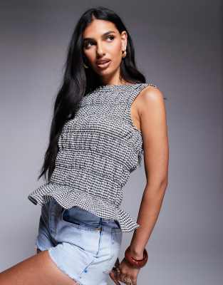 Клетчатая майка River Island в складку черного цвета