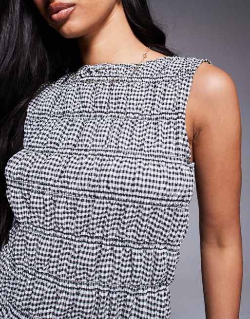 River Island shirred gingham tank top in black