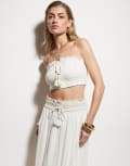 [River Island] River Island shirred metallic bandeau top in cream-White S CREAM