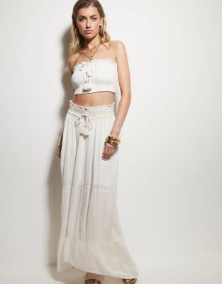 River Island Shirred Metallic Bandeau Top In White