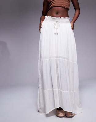 River Island Shirred Metallic Maxi Skirt In White