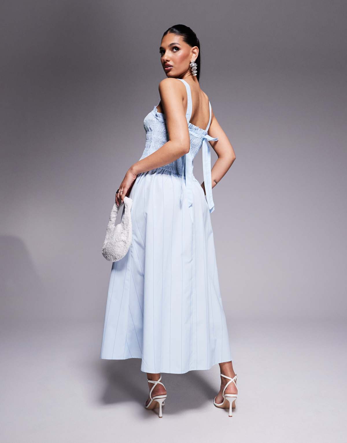 River Island shirred midi dress in blue
