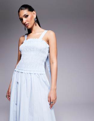 River Island Shirred Midi Dress In Blue